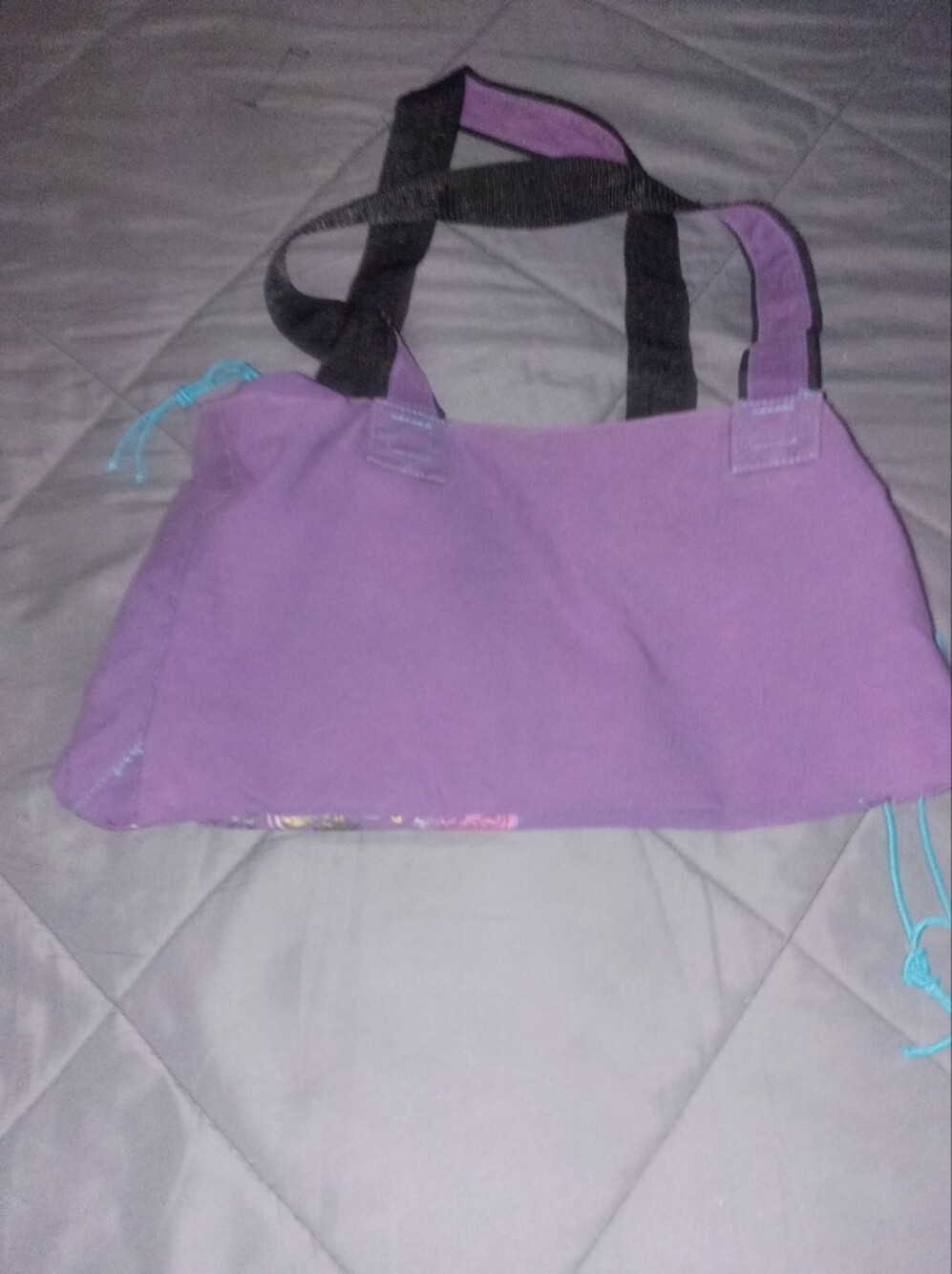 lei Purple Floral Shoulder Tote with Teal Drawstrings - Picture 3 of 3